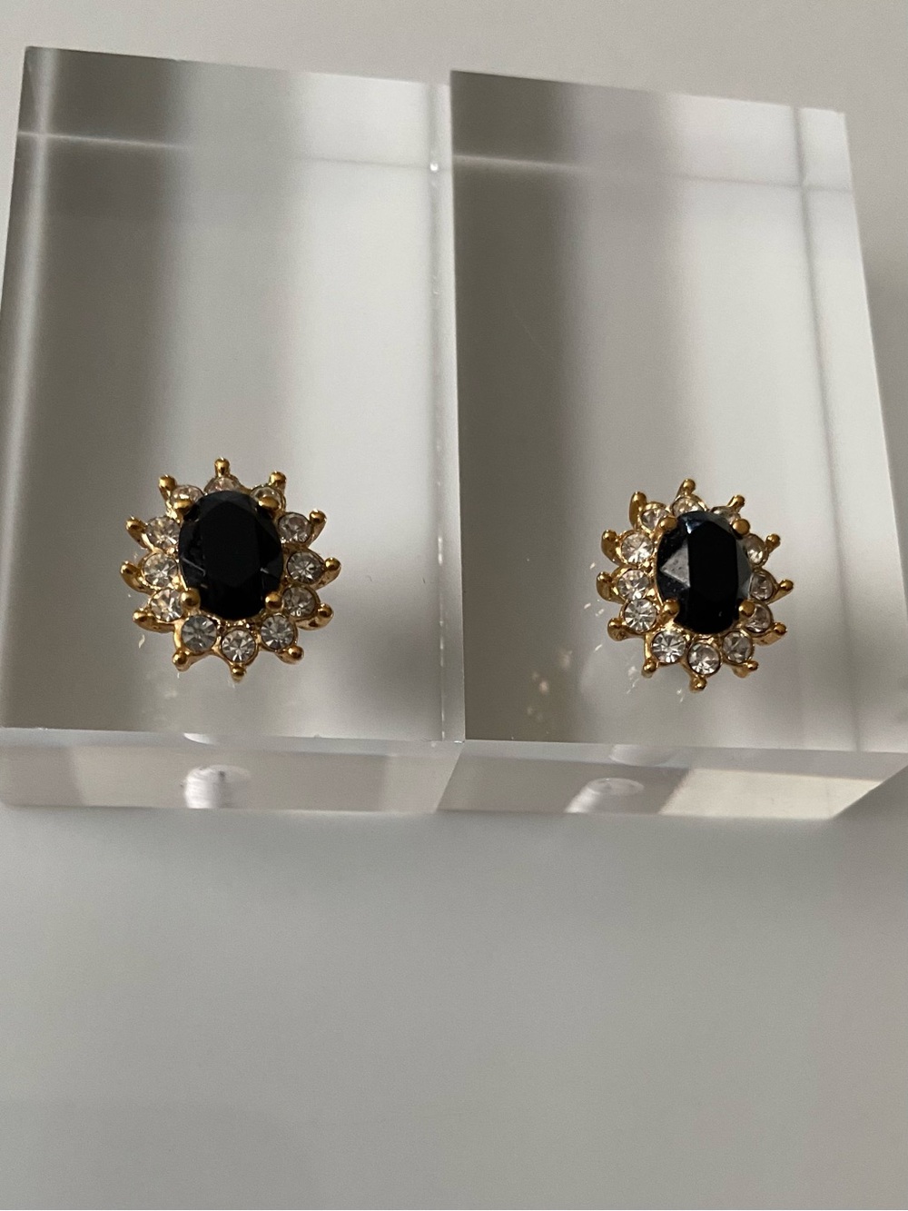 Roman Gold-Tone Black Crystal Halo Stud Earrings